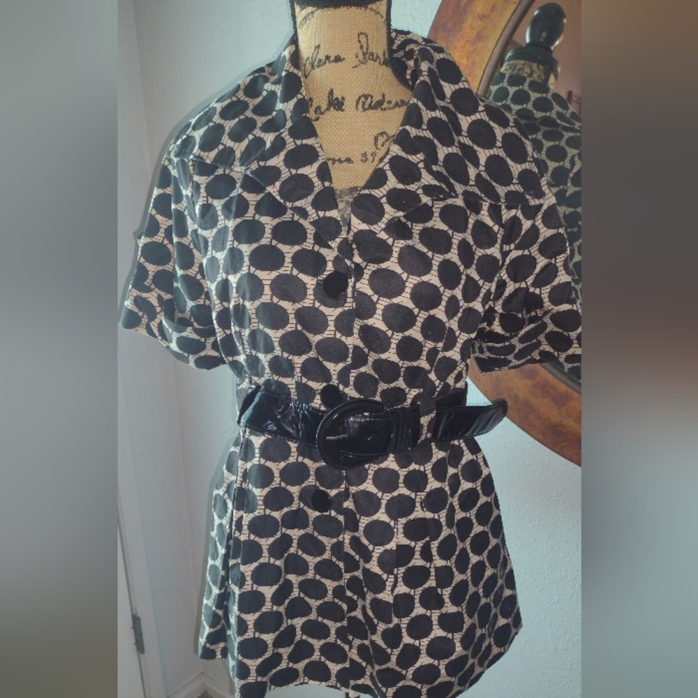 Forever 21 black/tan polka dot belted jacket S